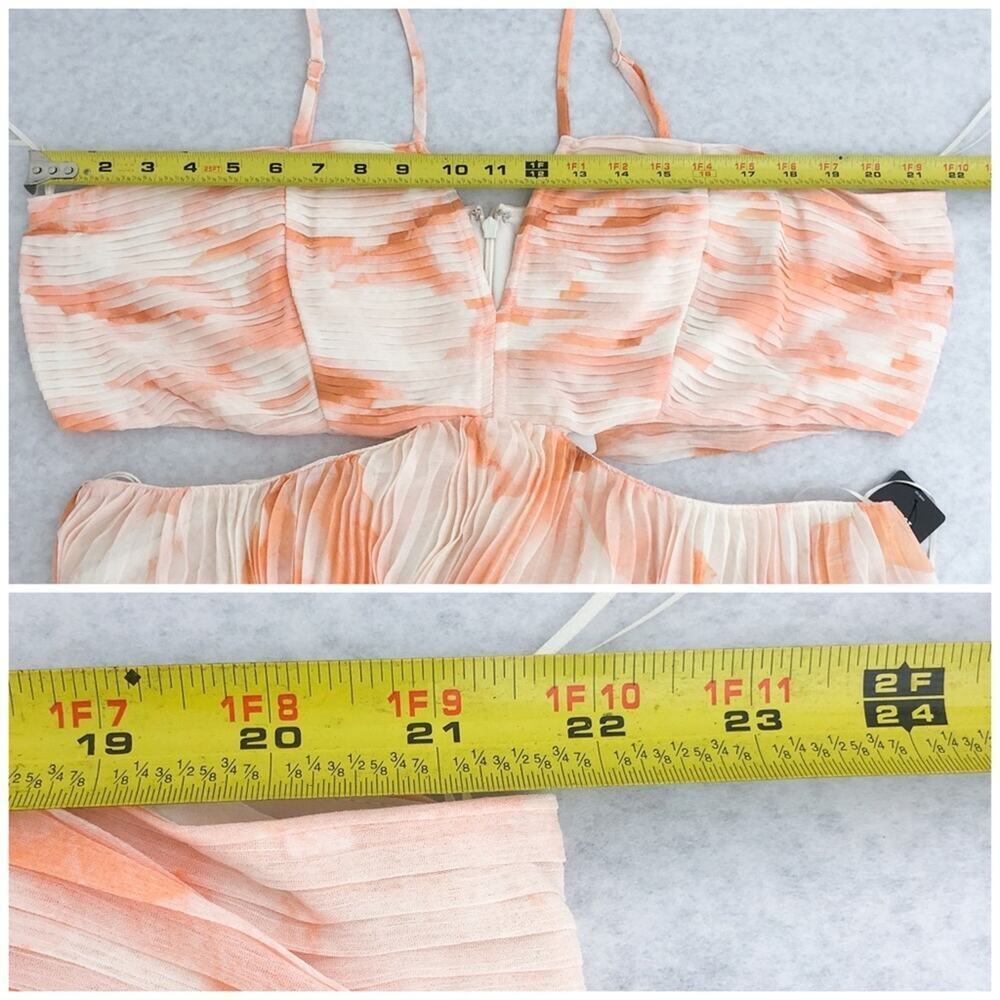 Express Midi Dress Floral Pleated Pastel Flowy Side Cut Out Size XL White Orange - Picture 12 of 15